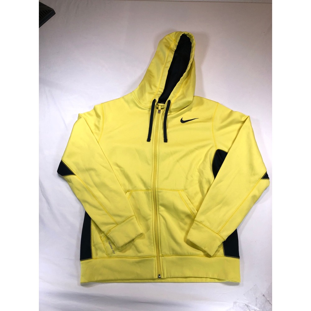 Nike Therma-FIT Hoodie Mens Medium Yellow Black Full Zip Sweatshirt Performance